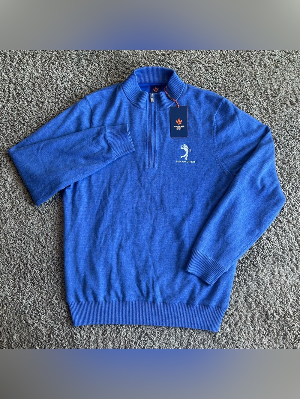 NWT Donald Ross Sport Mens Medium Blue Azure 1/4 Zip Sweater 100% Merino Wool